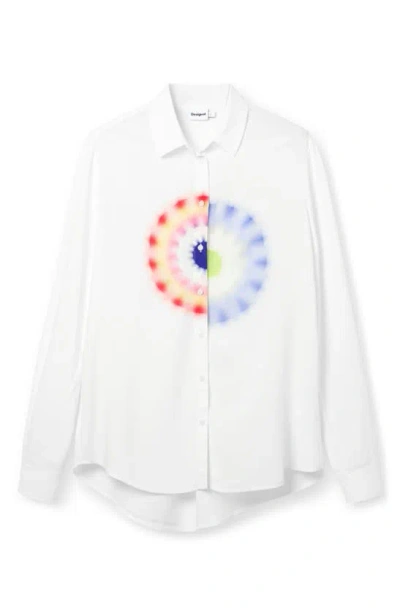 Desigual Geometric Viscose Shirt In White