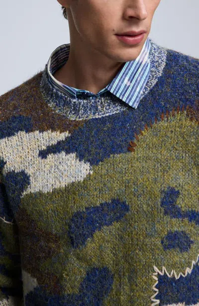 Desigual Camo Pattern Sweater In Light Green