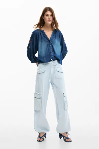 Desigual Cargo Pants With Pockets In Blue