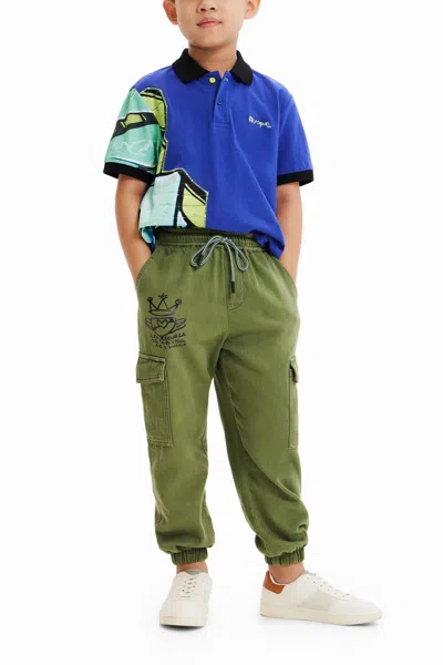 Desigual Kids' Cargo Pocket Trousers In Green