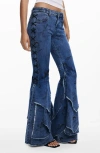 Desigual Cartoon Pattern Flare Jeans In Blue