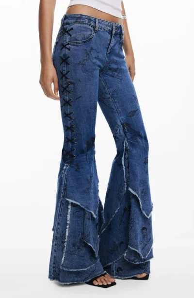 DESIGUAL DESIGUAL CARTOON PATTERN FLARE JEANS