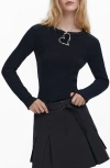 Desigual Charm Pointelle Stretch Cotton Top In Black