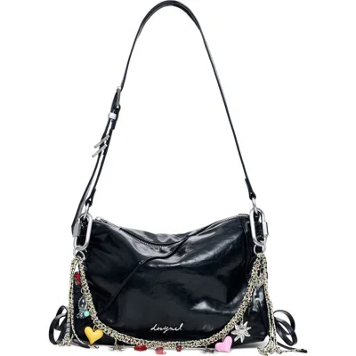 Desigual Charm Strap Faux Leather Shoulder Bag In Black