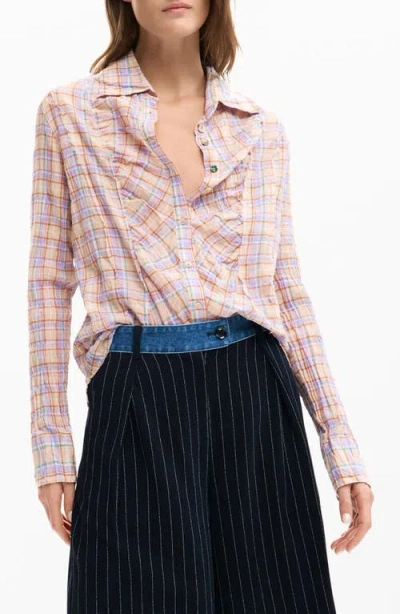 Desigual Check Print Button-up Shirt In Pink