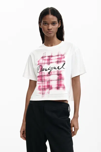 Desigual Checked Logo T-shirt In White