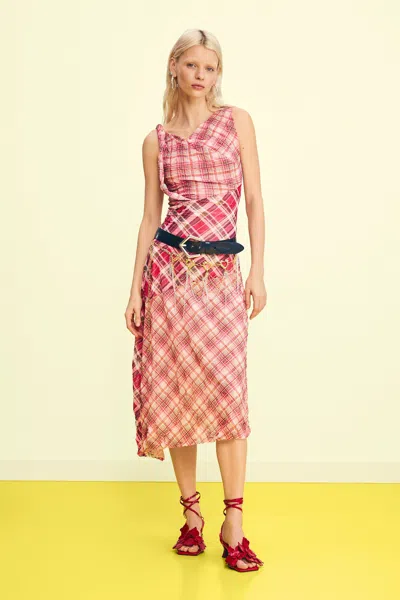 Desigual Checked Plaid Strap Dress In Red