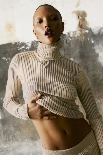 Desigual Check Rib Turtleneck Sweater In Brown