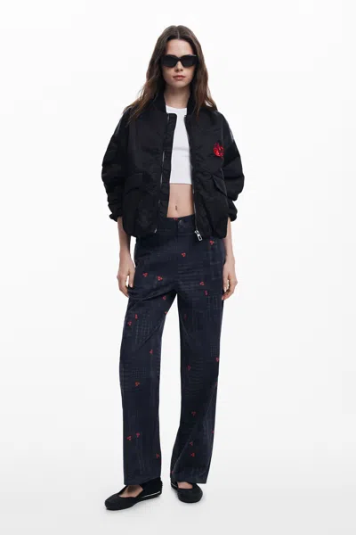 Desigual Checkered And Cherry Pants In Black