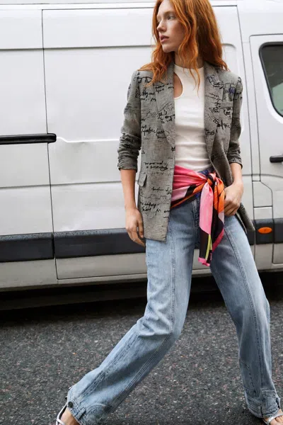 Desigual Checkered Lettering Blazer In Multi