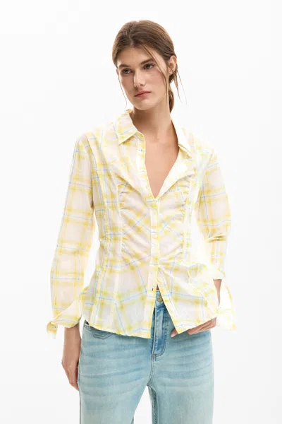 Desigual Checkered Shirt In Yellow