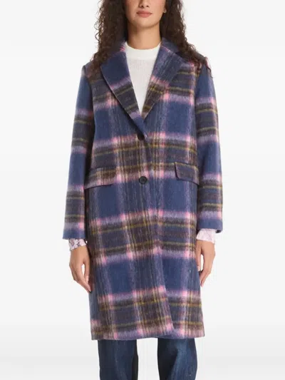 Desigual Check-pattern Notched-lapels Coat In Blue