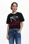Desigual Cherry Rope Embellished Cotton Graphic T-shirt In Black