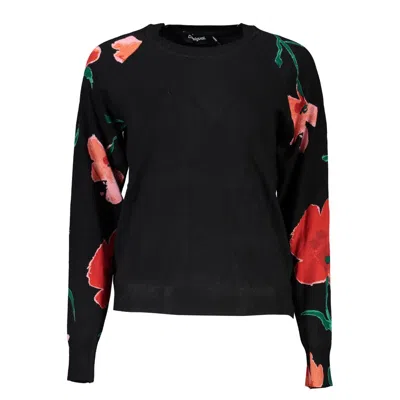 Desigual Chic Contrast Crew Neck Sweater In Black