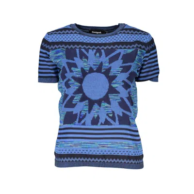 Desigual Chic Contrast Crew Neck Sweater In Blue