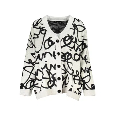 Desigual Chic Contrasting V-neck Cardigan In White