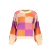 Desigual Chic Pink Contrast Crew Neck Sweater In Pink