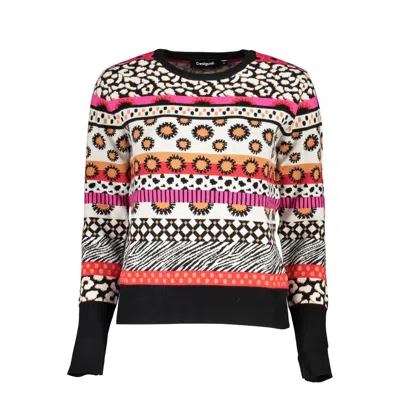 Desigual Chic Contrast Crew Neck Women's Sweater In Pink