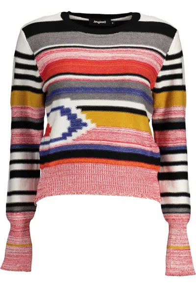 Desigual Chic Round Neck Sweater With Contrasting Women's Detail In Pink