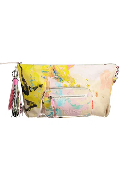 Desigual Chic White Contrasting Detail Shoulder Bag In Animal Print