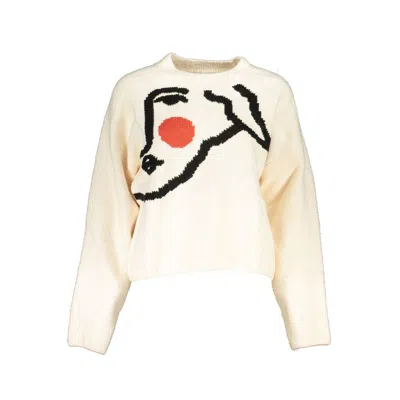 Desigual Chic White Embroidered Crew Neck Jumper