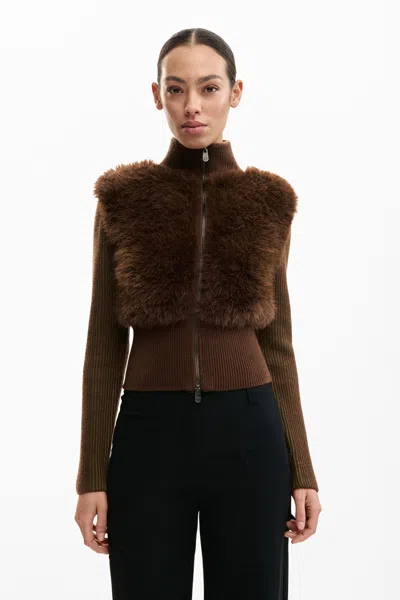 Desigual Chocolate Knit Jacket In Brown
