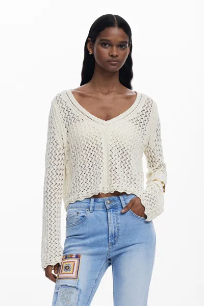 Desigual Chunky Knit Sweater In White