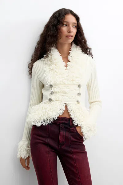 Desigual Chunky Knit Sweater In White