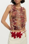 Desigual Cinched Tie Sleeveless Crop T-shirt In Multi
