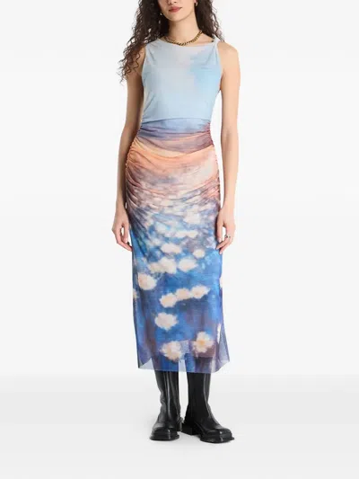 Desigual Sleeveless Abstract Floral Print Mesh Dress In Multi