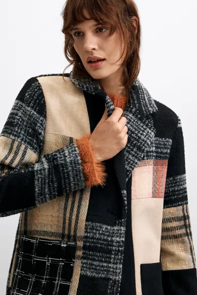 Desigual Coat Patches Checks In Multi