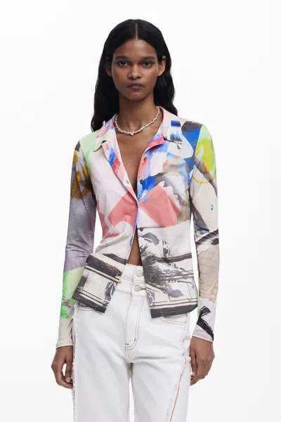 Desigual Collage Buttoned T-shirt In Material Finishes