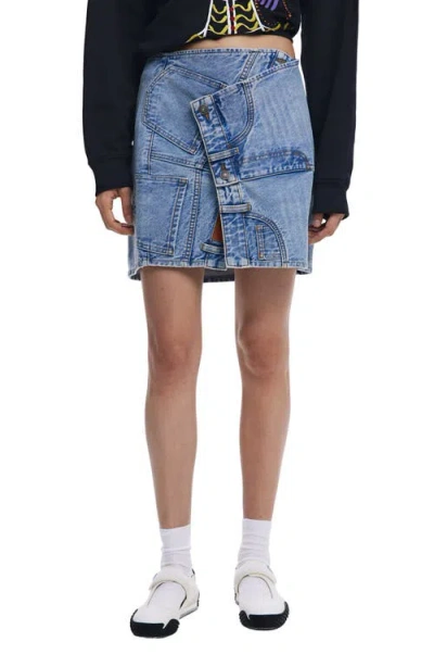 Desigual Collage Denim Wrap Miniskirt In Medium Blue