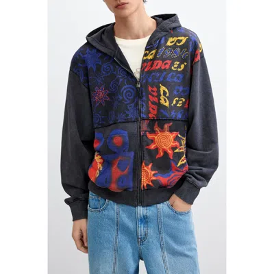 Desigual Collage Full Zip Hoodie Sweater In Light Gray