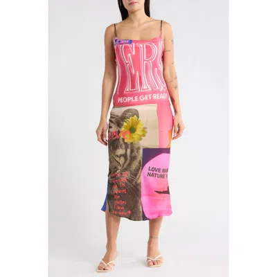 Desigual Collage Print Midi Slipdress In Pink