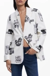 Desigual Collage Print Peak Lapel Blazer In White