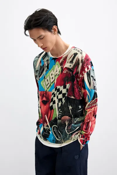 Desigual Collage Print Sweater In Multi