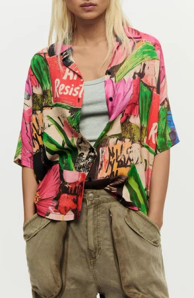 Desigual Collage Print Woven Button-up Shirt In Multi