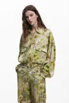 Desigual Abstract Floral Bomber Jacket In Green