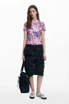 Desigual Floral Embellished Lace Inset Cotton T-shirt In Red