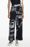 Desigual Colorblock Newspaper Print Jumpsuit In Black