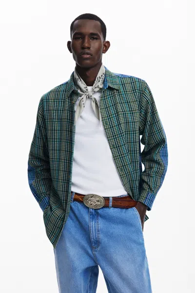 Desigual Combined Checkered Shirt In Blue