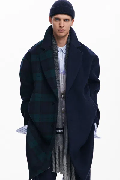 Desigual Combined Coat In Blue