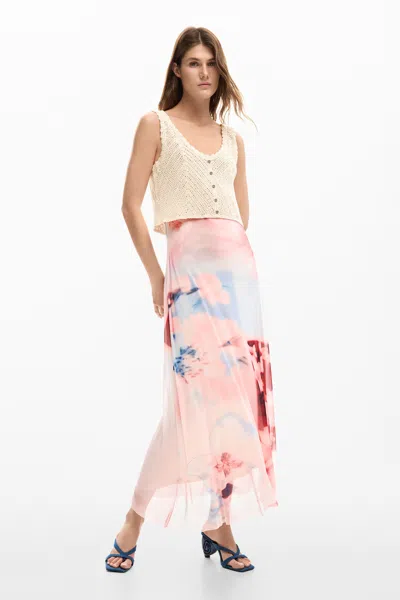 Desigual Combined Crochet Dress In Pink