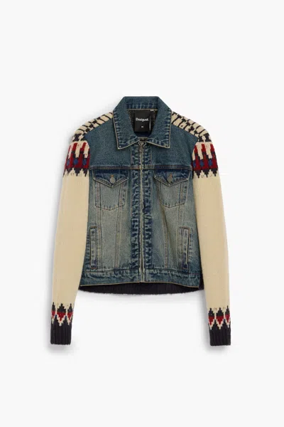 Desigual Combined Denim Jacket In Blue