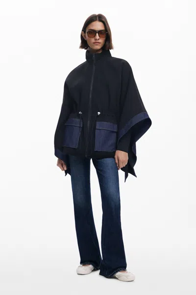 Desigual Combined Denim Poncho In Black