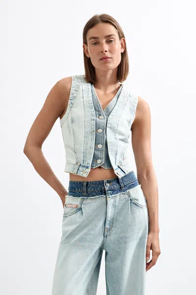 Desigual Combined Denim Vest In Blue