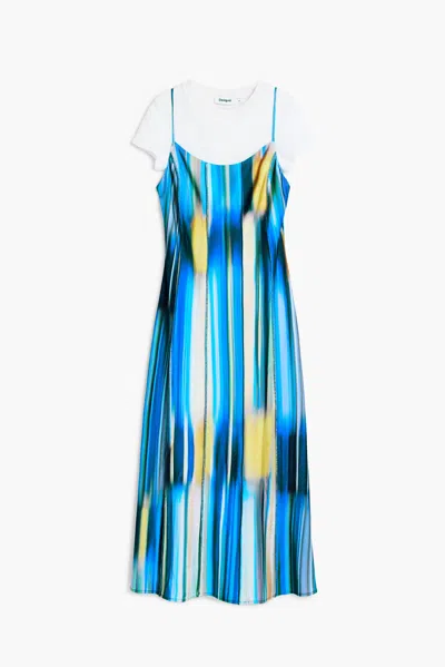 Desigual Combined Dress In Blue