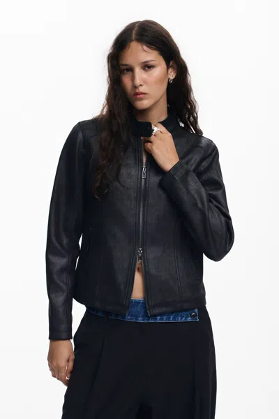 Desigual Combined Faux Leather Jacket In Black