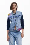 Desigual Combined Floral Trucker Jacket In Blue